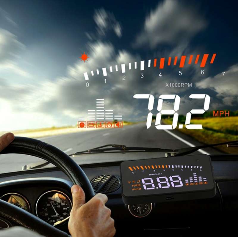 X5 HUD 3 inch Universal Multi Car Head Up Display with OBDII EOBD System, Light Sensors, Rotation Sp