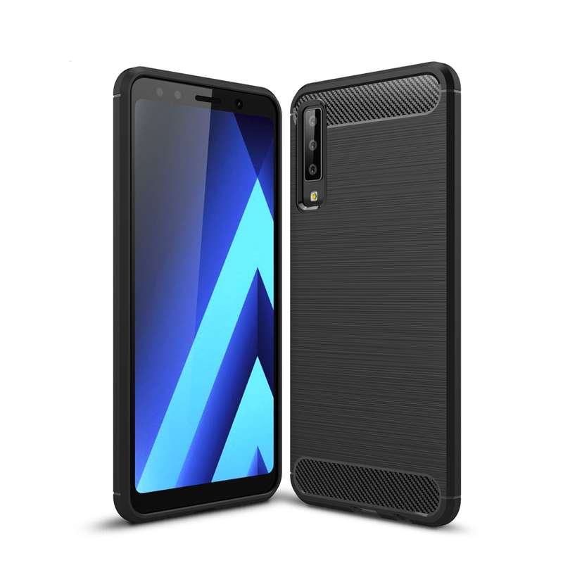 For Galaxy A7 (2018) / A750 Brushed Carbon Fiber Texture TPU Shockproof Anti-slip Soft Protective Ba