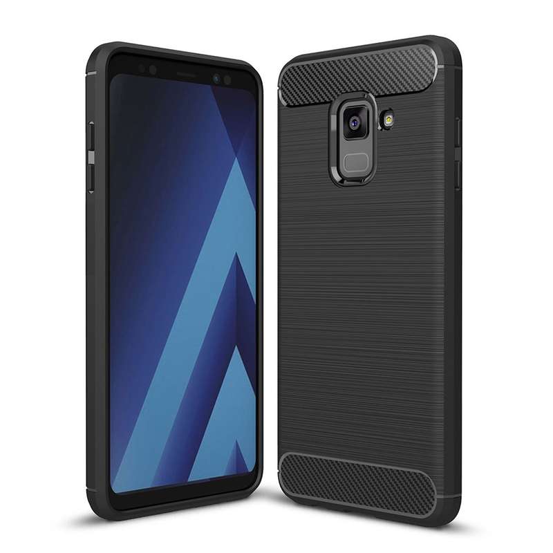For Galaxy A8 (2018) Brushed Texture Carbon Fiber Shockproof TPU Protective Back Case (Black)