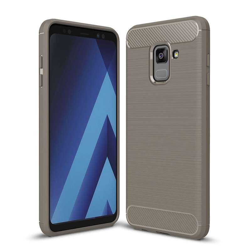 For Galaxy A8 (2018) Brushed Texture Carbon Fiber Shockproof TPU Protective Back Case (Black)