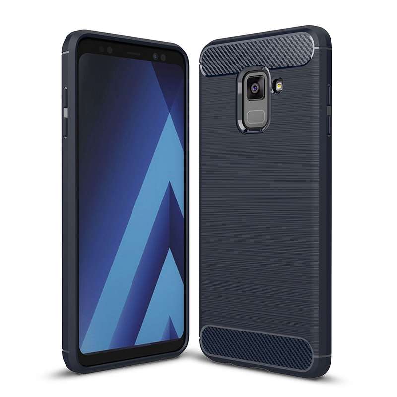 For Galaxy A8 (2018) Brushed Texture Carbon Fiber Shockproof TPU Protective Back Case (Black)
