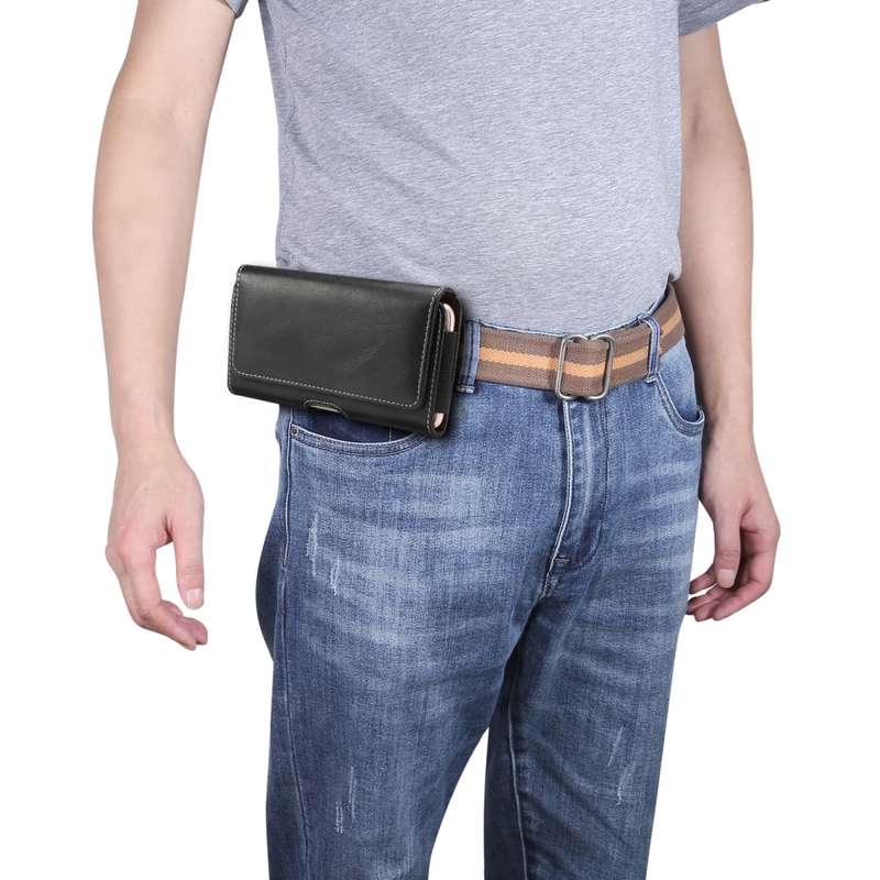 Men Lambskin Texture Multi-functional Universal Mobile Phone Waist Pack Leather Case for 6.3 Inch or