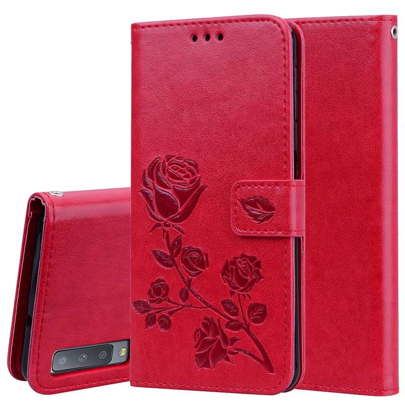 Rose Embossed Horizontal Flip PU Leather Case for Samsung Galaxy A7 (2018) , with Holder & Card Slot