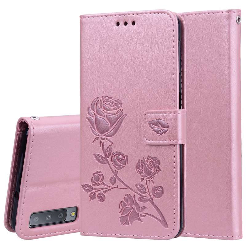 Rose Embossed Horizontal Flip PU Leather Case for Samsung Galaxy A7 (2018) , with Holder & Card Slot