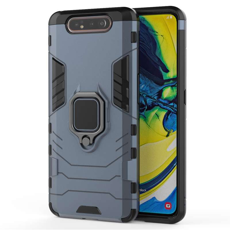PC + TPU Shockproof Protective Case for Galaxy A80 / A90, with Magnetic Ring Holder (Navy Blue)