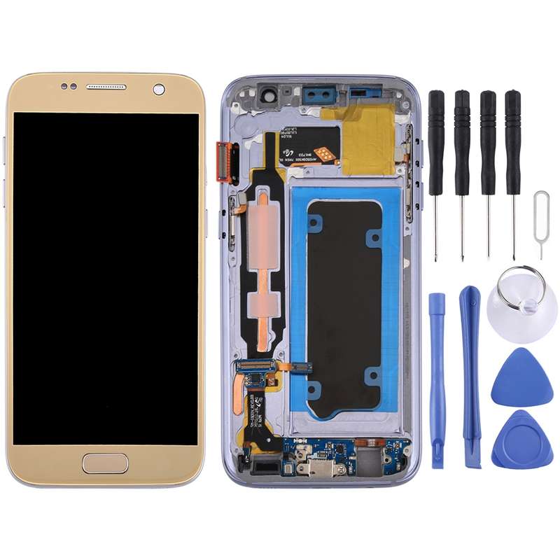 OLED LCD Screen for Galaxy S7 / G930V Digitizer Full Assembly with Frame (Grey)