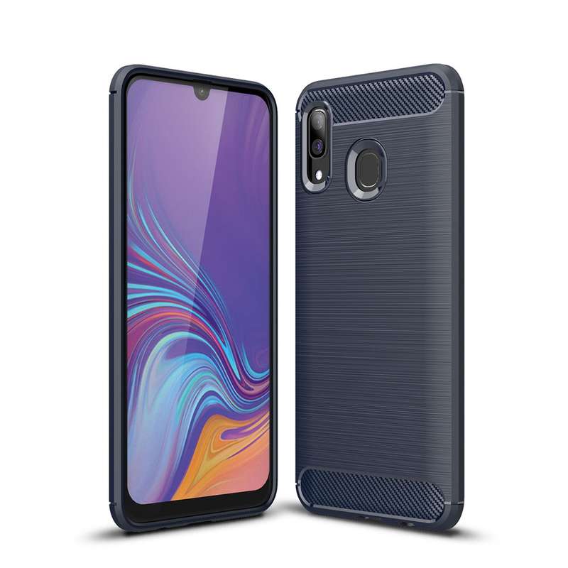 Brushed Texture Carbon Fiber Shockproof TPU Case for Galaxy A30(Navy Blue)