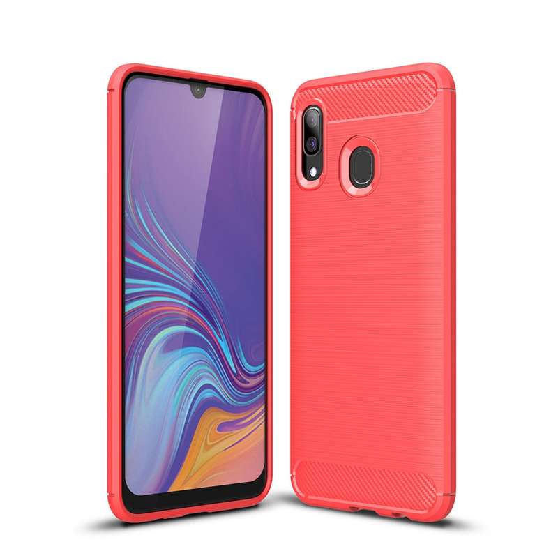 Brushed Texture Carbon Fiber Shockproof TPU Case for Galaxy A30(Navy Blue)
