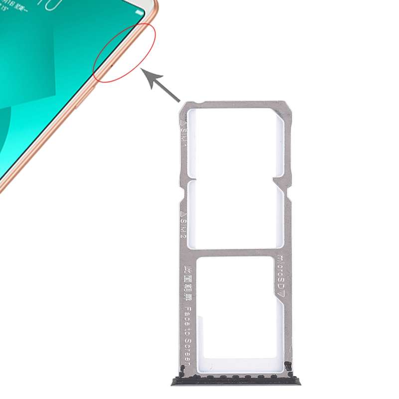 For OPPO A83 2 x SIM Card Tray + Micro SD Card Tray (Black)