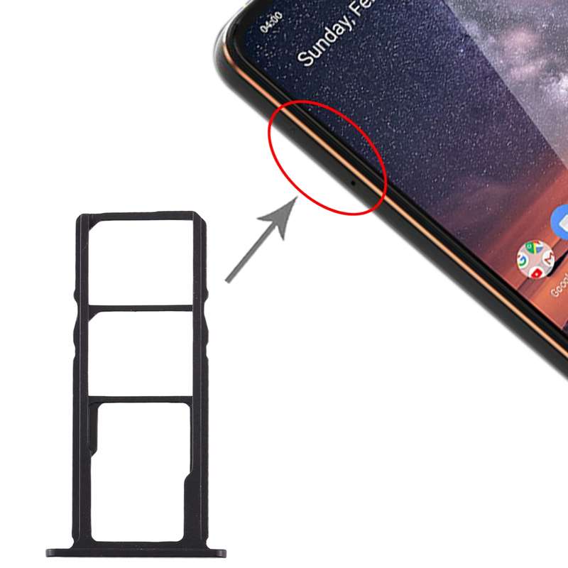 SIM Card Tray + SIM Card Tray + Micro SD Card Tray for Nokia 3.2 TA-1156 TA-1159 TA-1164 (Black)