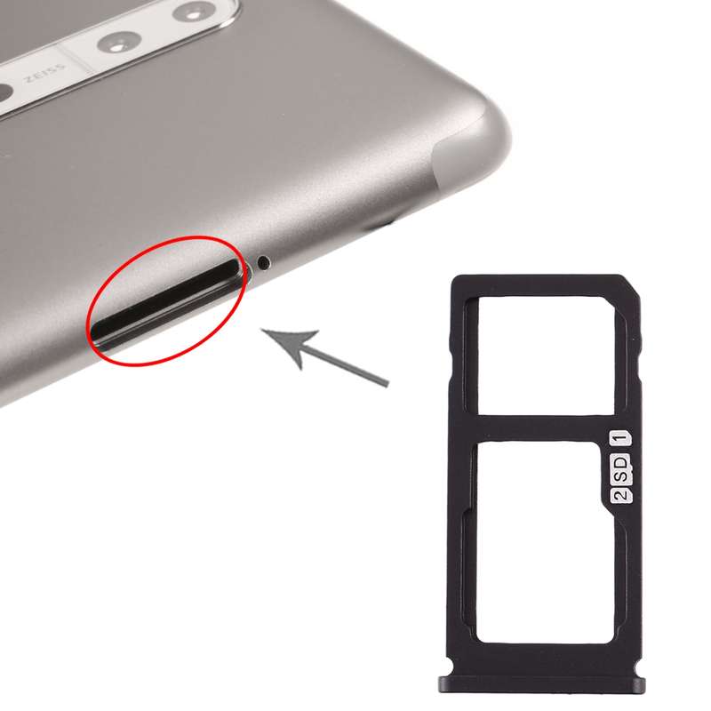 SIM Card Tray + SIM Card Tray / Micro SD Card Tray for Nokia 8 / N8 TA-1012 TA-1004 TA-1052 (Black)