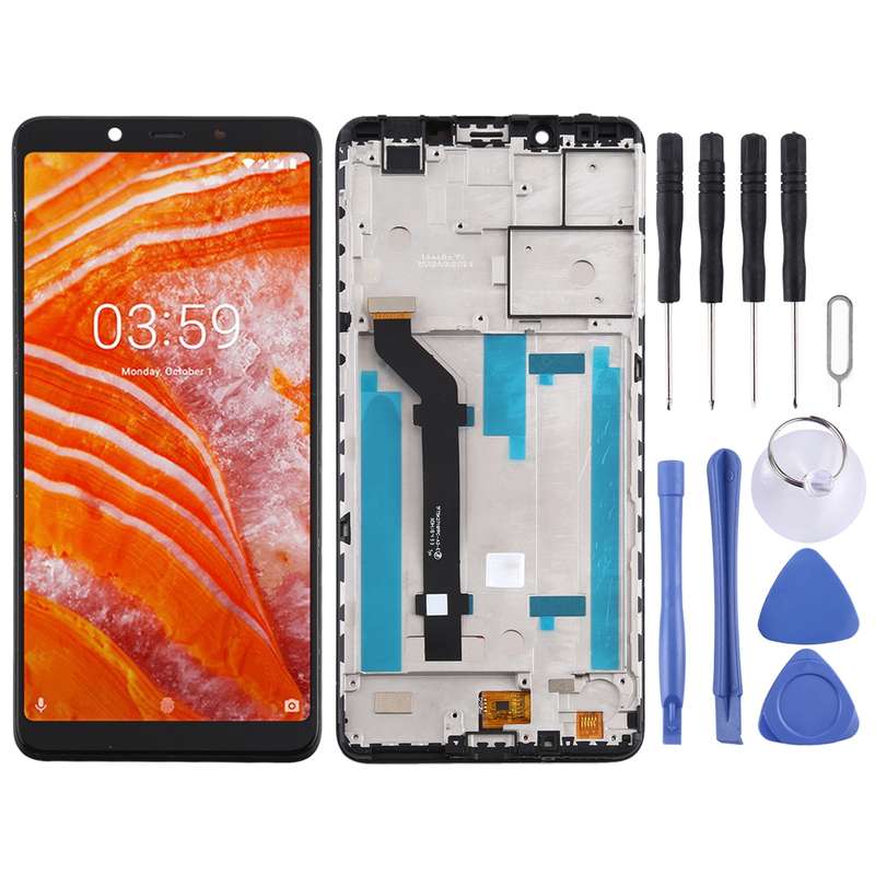 TFT LCD Screen for Nokia 3.1 Plus TA-1118 Digitizer Full Assembly with Frame (Black)