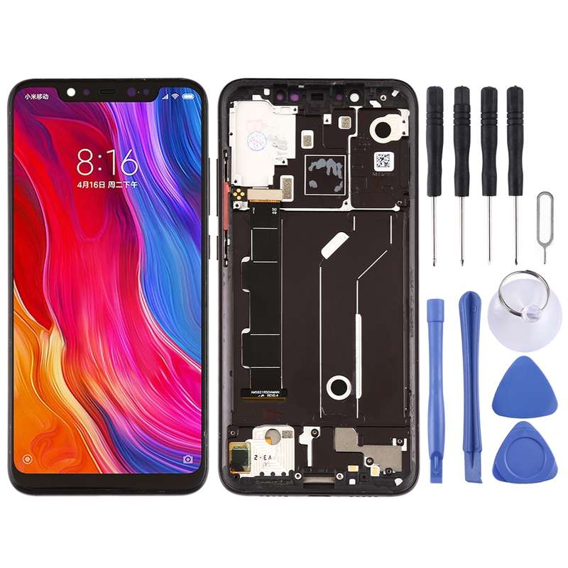 LCD Screen and Digitizer Full Assembly with Frame & Side Keys for Xiaomi Mi 8(Rose Gold)