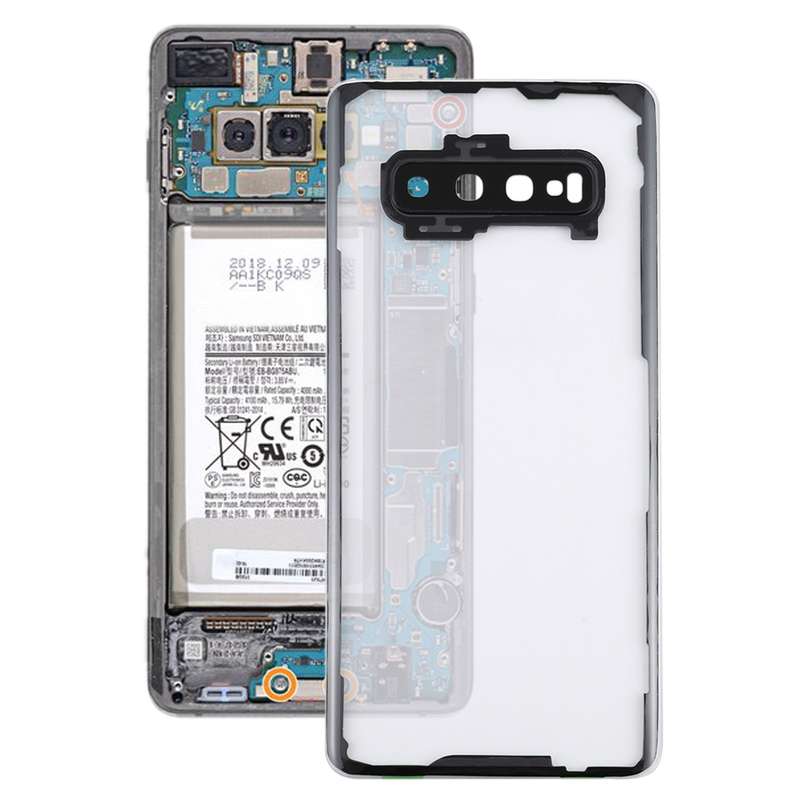 For Samsung Galaxy S10+ SM-G9750 G975F Transparent Battery Back Cover with Camera Lens Cover (Transp