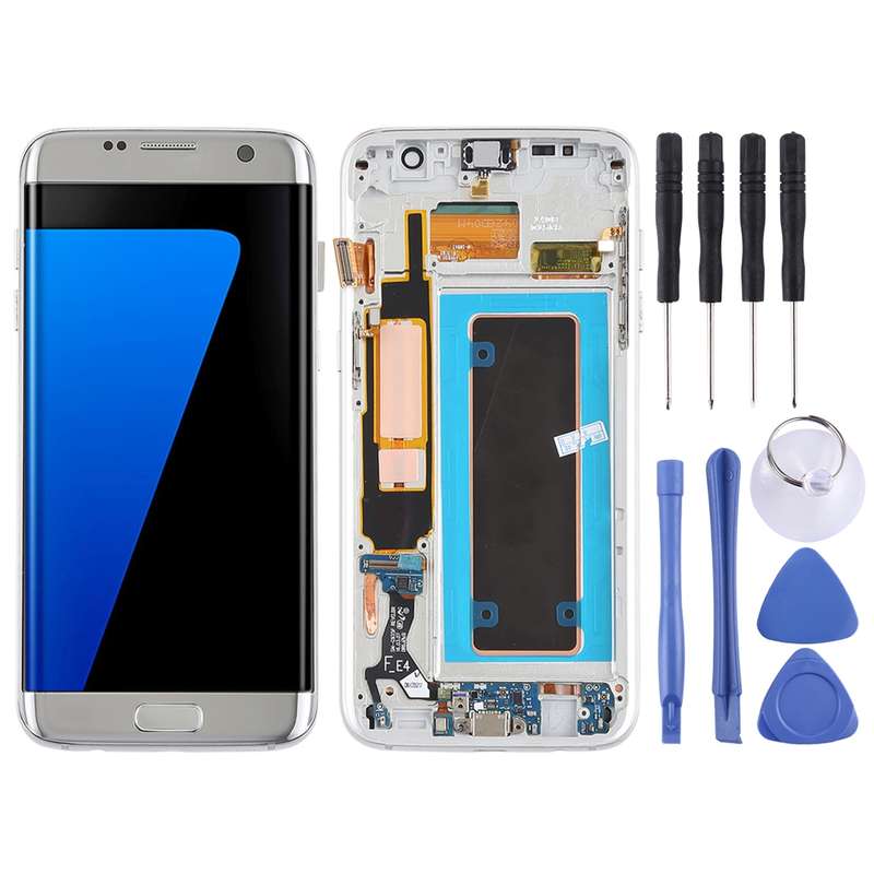 Original Super AMOLED Material LCD Screen and Digitizer Full Assembly(with Frame / Charging Port Fle