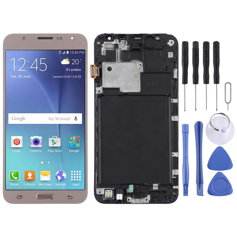 TFT LCD Screen for Galaxy J7 (2015) / J700F Digitizer Full Assembly with Frame (Gold)