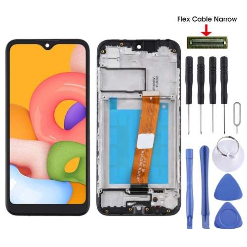 For Samsung Galaxy A01 SM-A015F OEM LCD Screen Digitizer Full Assembly with Frame, Flex Cable Narrow