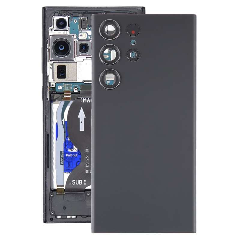 For Samsung Galaxy S23 Ultra SM-S918 Glass Battery Back Cover with Camera Lens Cover(Blue)