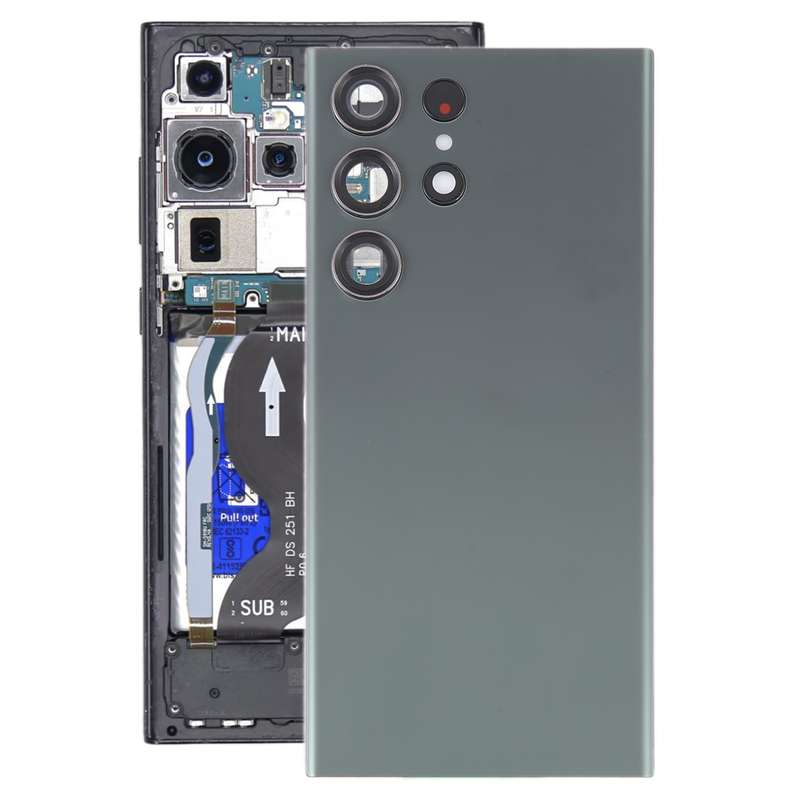 For Samsung Galaxy S23 Ultra SM-S918 Glass Battery Back Cover with Camera Lens Cover(Blue)