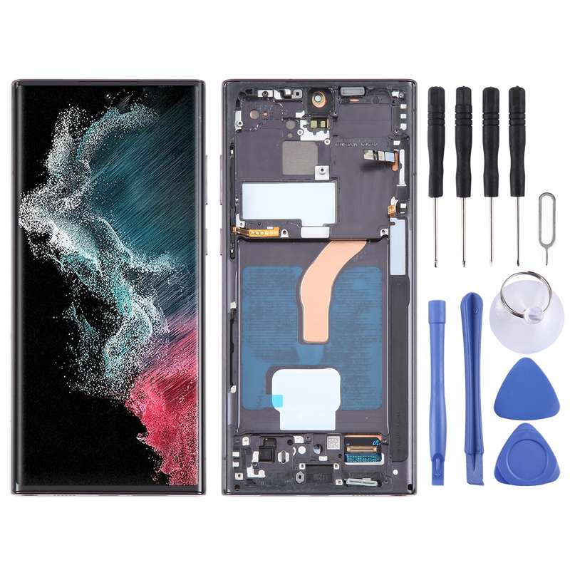 For Samsung Galaxy S22 Ultra 5G SM-S908B Original LCD Screen Digitizer Full Assembly with Frame (Bla