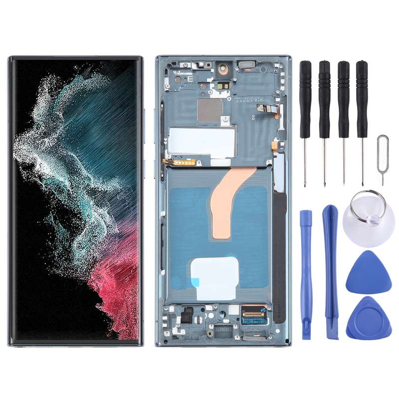 For Samsung Galaxy S22 Ultra 5G SM-S908B Original LCD Screen Digitizer Full Assembly with Frame (Bla