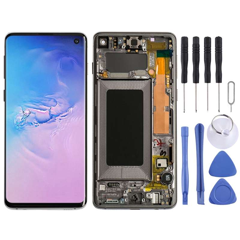 Original Super AMOLED LCD Screen for Galaxy S10 4G Digitizer Full Assembly with Frame (White)