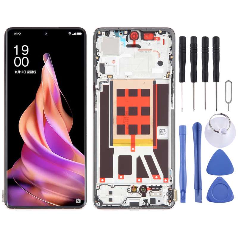 Original LCD Screen For OPPO Reno9 Digitizer Full Assembly with Frame (Gold)