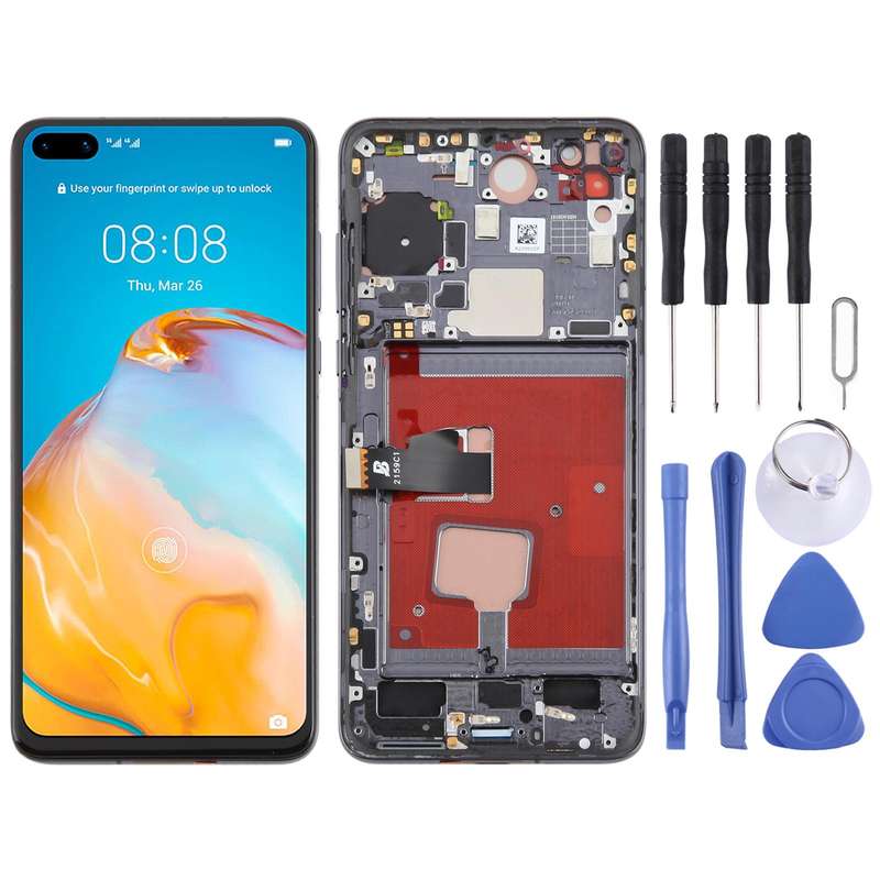 For Huawei P40 TFT LCD Screen Digitizer Full Assembly with Frame, Not Supporting Fingerprint Identif