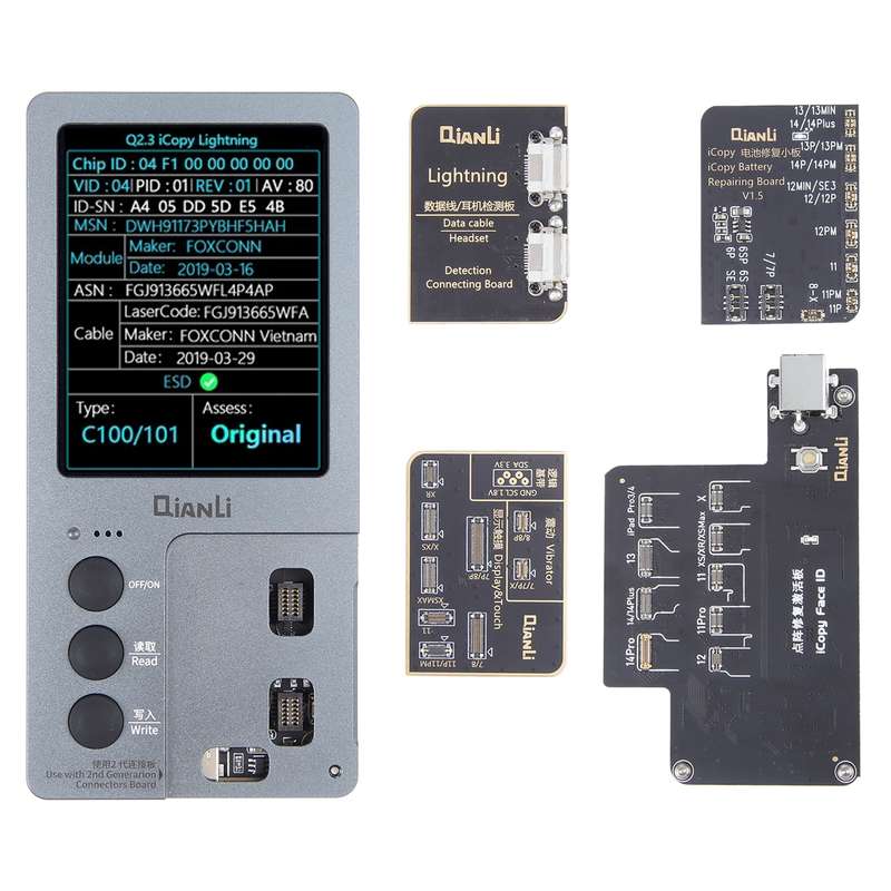 For iPhone 6 - 14 Pro Max 5 in 1 Qianli iCopy Plus 2.2 Repair Detection Programmer Set, Plug: EU