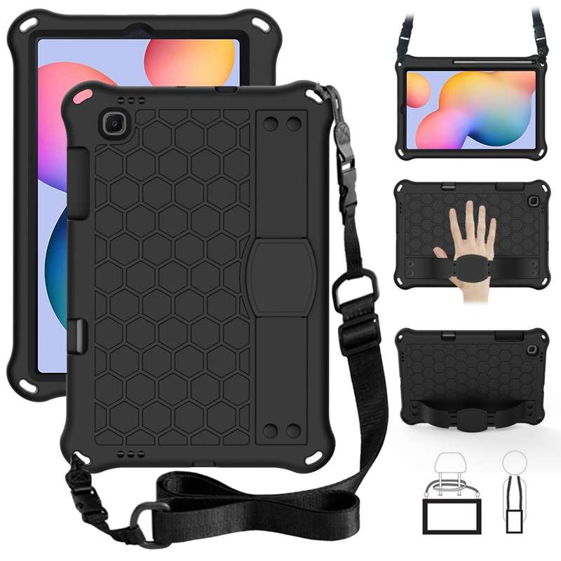For Samsung Galaxy Tab S6 Lite P610 Honeycomb EVA + PC Shockproof Case with Strap(RoseRed+Blue)