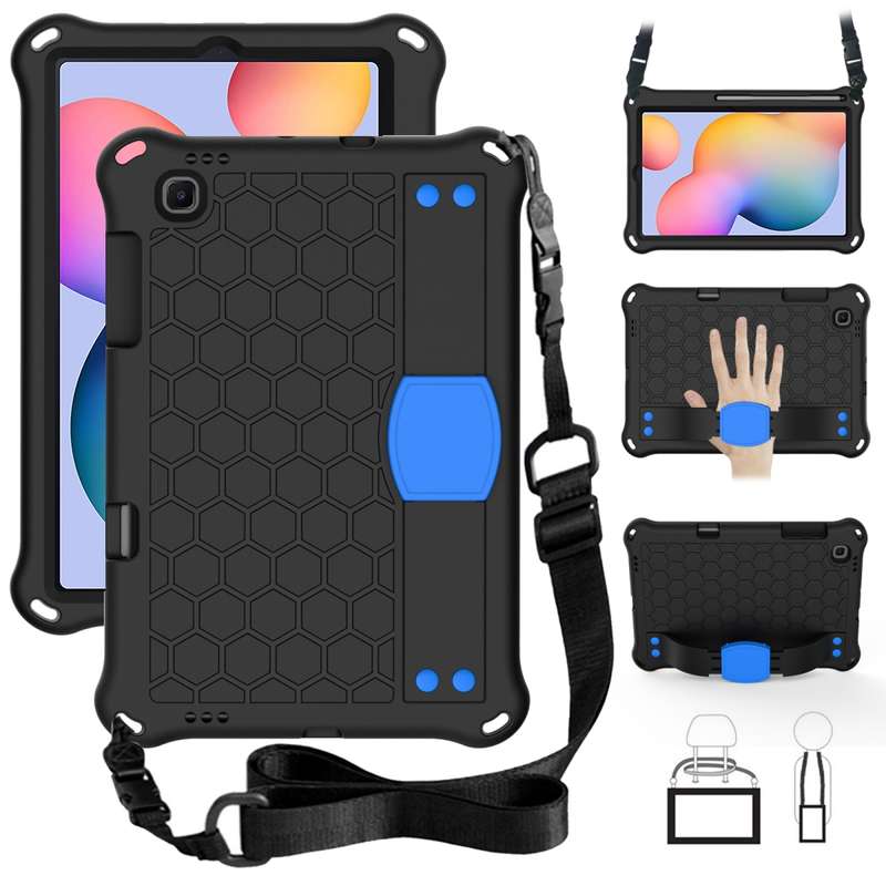 For Samsung Galaxy Tab S6 Lite P610 Honeycomb EVA + PC Shockproof Case with Strap(RoseRed+Blue)