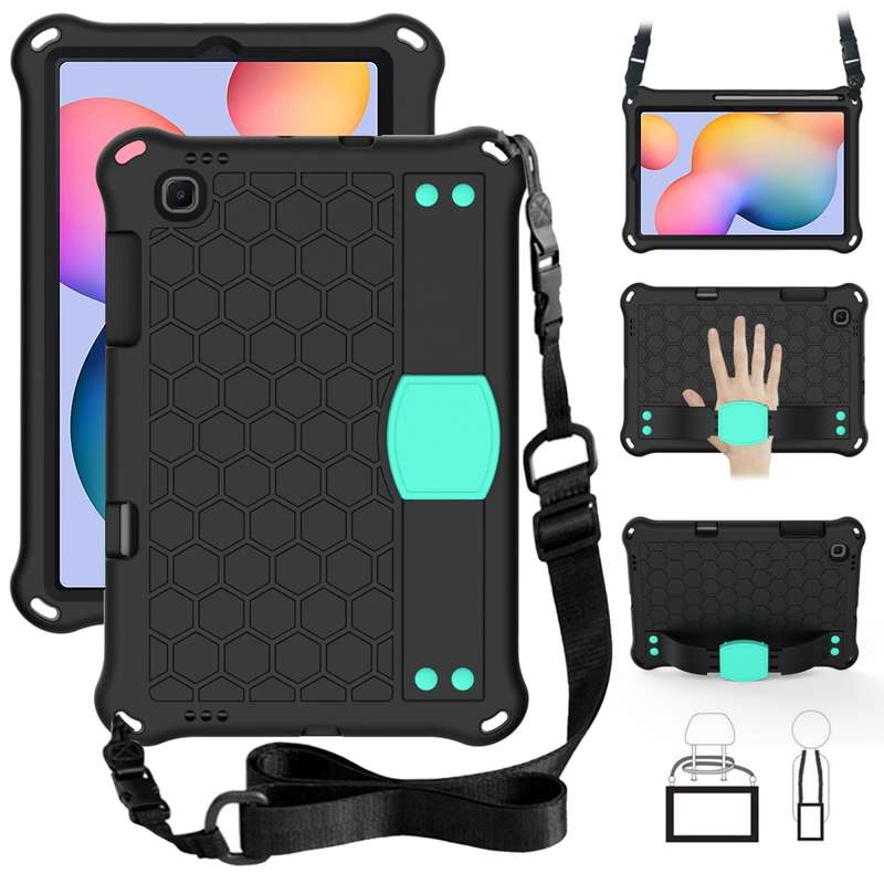 For Samsung Galaxy Tab S6 Lite P610 Honeycomb EVA + PC Shockproof Case with Strap(RoseRed+Blue)