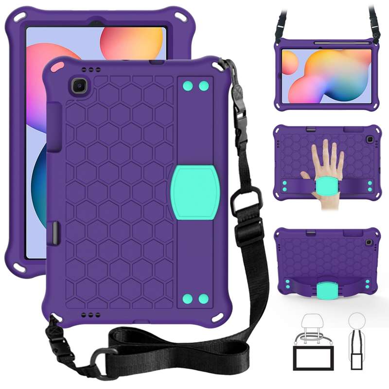 For Samsung Galaxy Tab S6 Lite P610 Honeycomb EVA + PC Shockproof Case with Strap(RoseRed+Blue)