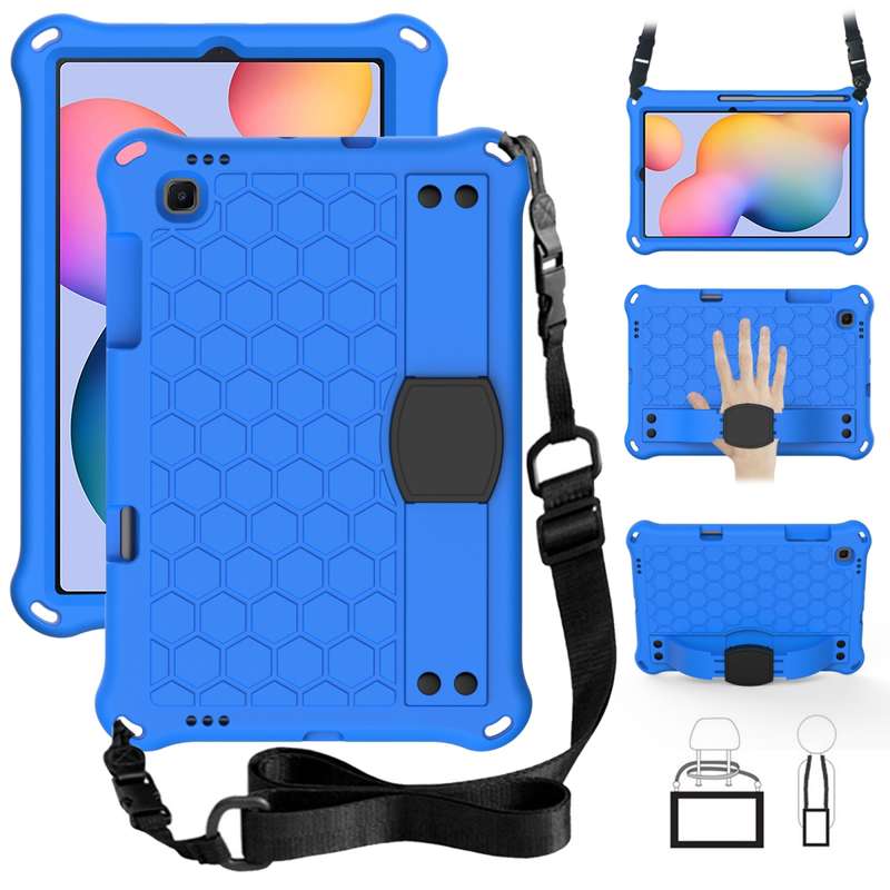 For Samsung Galaxy Tab S6 Lite P610 Honeycomb EVA + PC Shockproof Case with Strap(RoseRed+Blue)