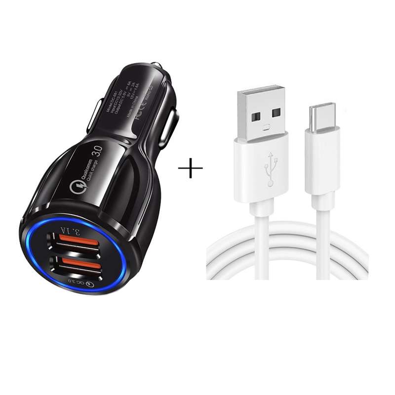 LZ-681 QC3.0 Dual USB Car Charging + Type-C Fast Charging Cable Car Charging Kit(Black)