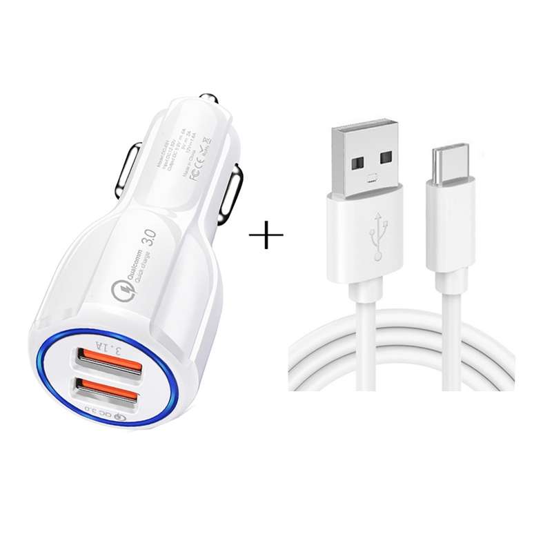 LZ-681 QC3.0 Dual USB Car Charging + Type-C Fast Charging Cable Car Charging Kit(White)