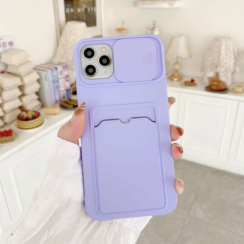 For iPhone 12 mini Sliding Camera Cover Design TPU Protective Case With Card Slot & Neck Lanyard(Pur