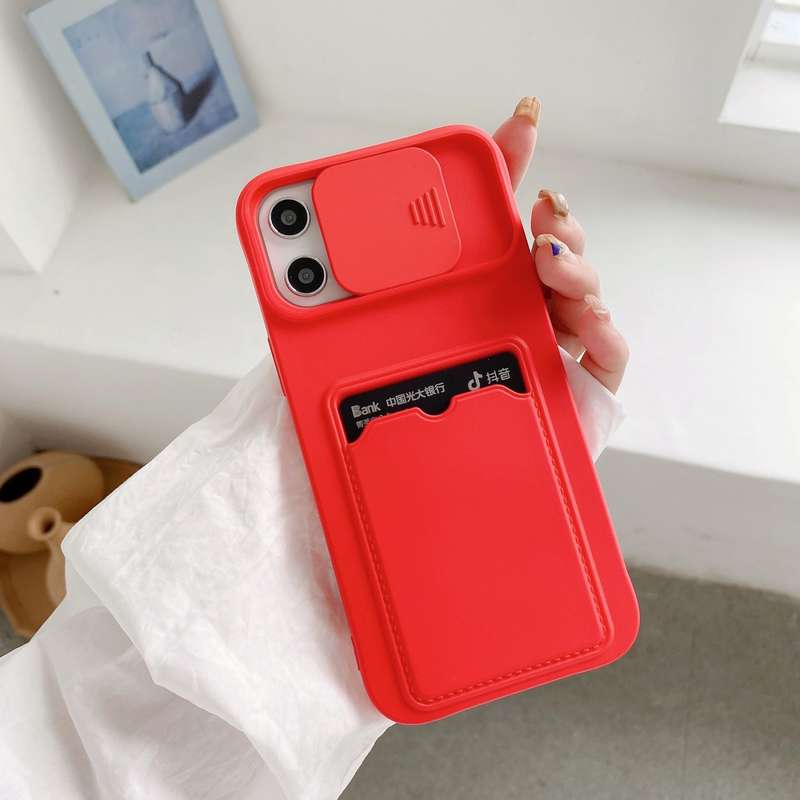 For iPhone 12 / 12 Pro Sliding Camera Cover Design TPU Protective Case With Card Slot & Neck Lanyard