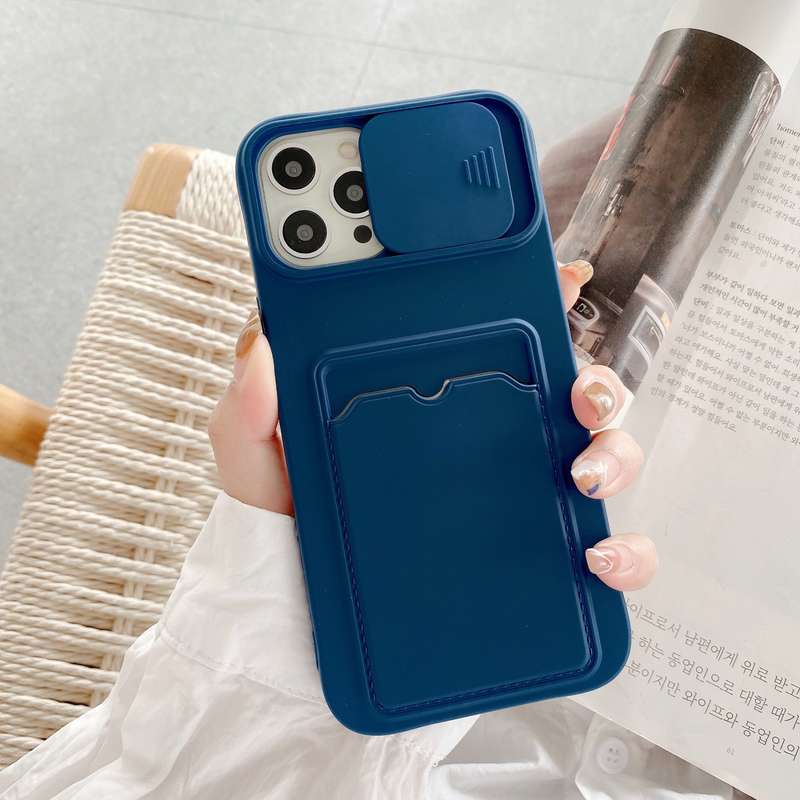 For iPhone 12 / 12 Pro Sliding Camera Cover Design TPU Protective Case With Card Slot & Neck Lanyard
