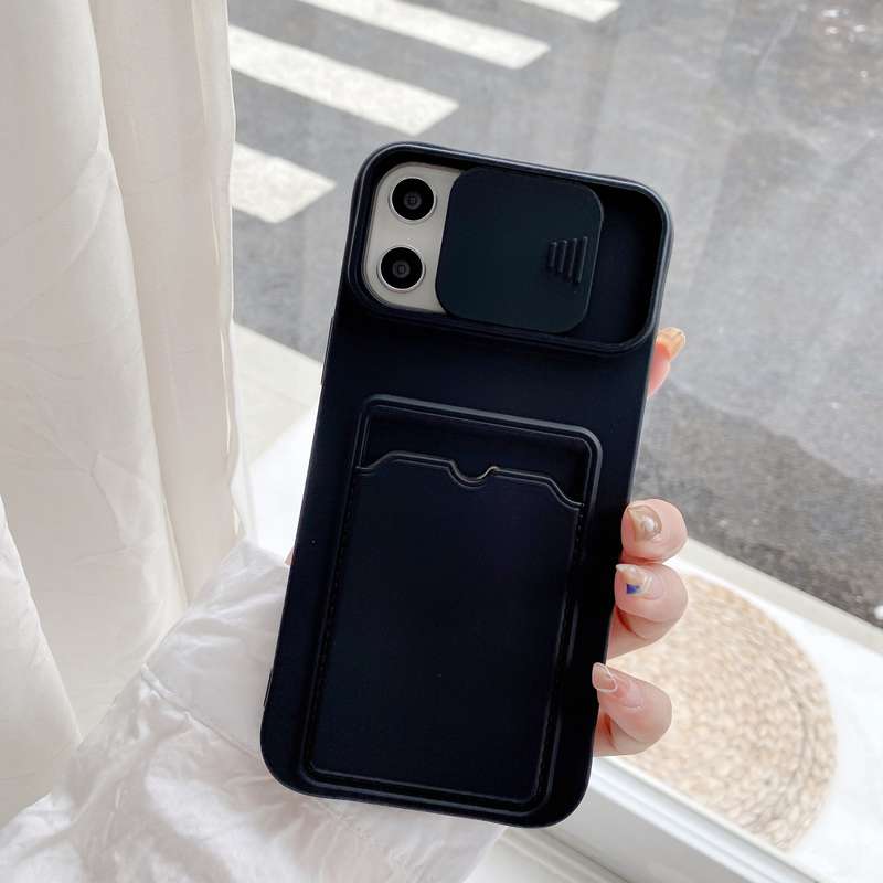 For iPhone 12 / 12 Pro Sliding Camera Cover Design TPU Protective Case With Card Slot & Neck Lanyard