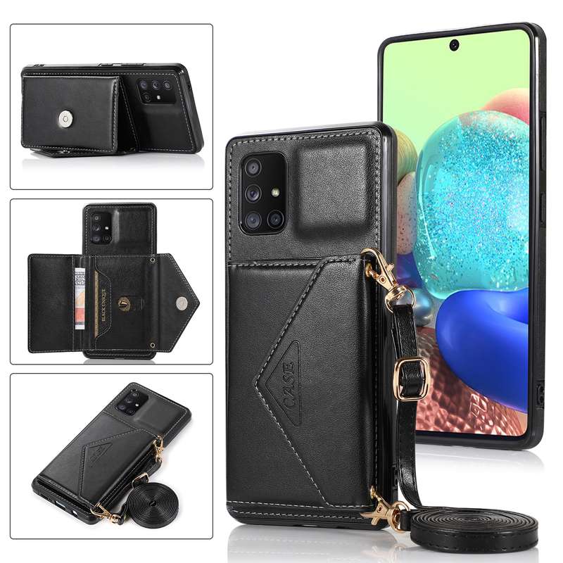 For Samsung Galaxy A21s Multi-functional Cross-body Card Bag TPU+PU Back Cover Case with Holder & Ca