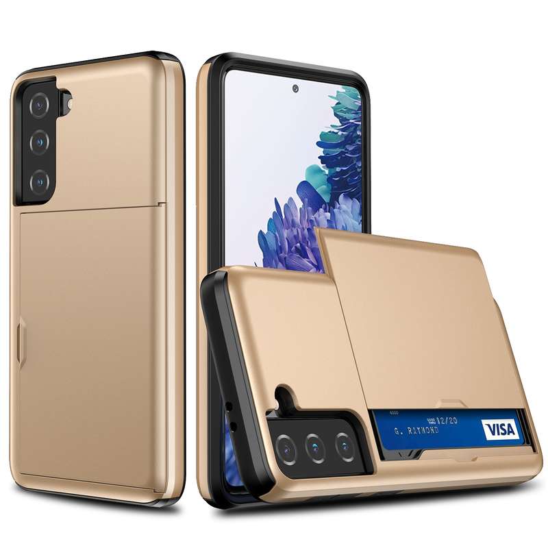 For Samsung Galaxy S21 5G Shockproof Armor Protective Case with Card Slot(Gold)
