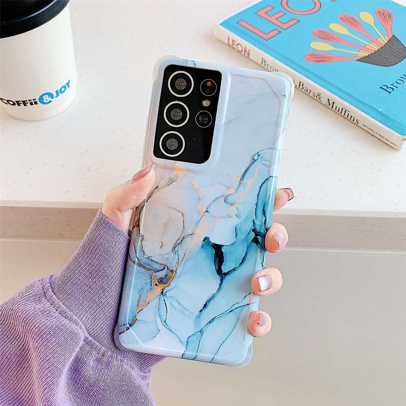 For Samsung Galaxy S21 Plus 5G Four Corners Anti-Shattering Flow Gold Marble IMD Phone Back Cover Ca