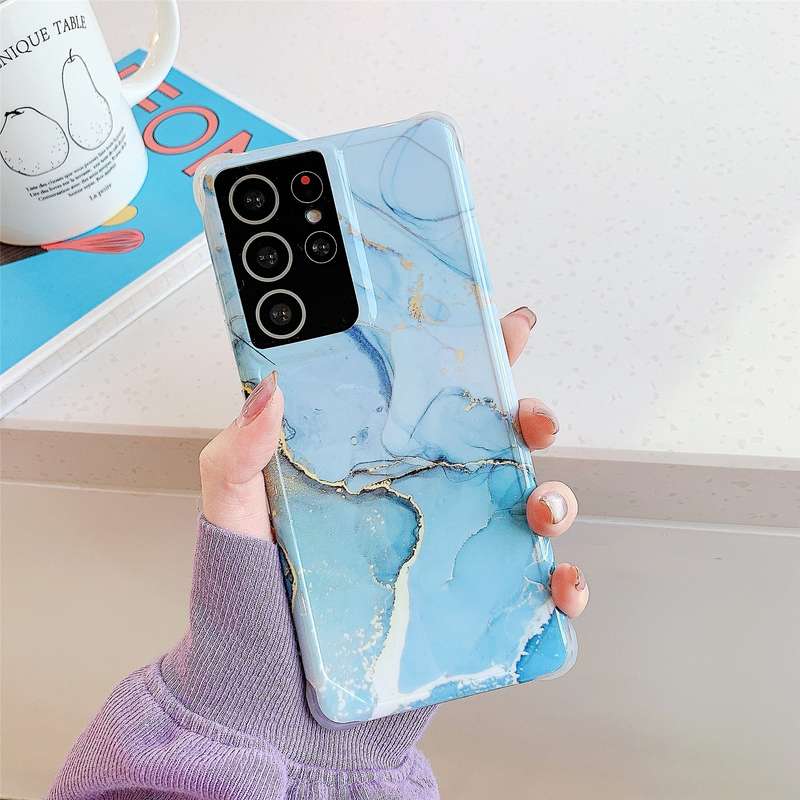 For Samsung Galaxy S21 Plus 5G Four Corners Anti-Shattering Flow Gold Marble IMD Phone Back Cover Ca
