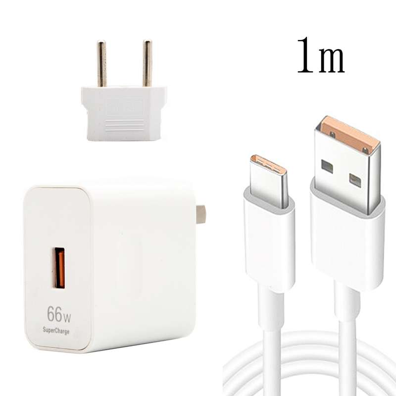 66W USB Fast Charging Travel Charger With EU Plug Conversion Head + 6A USB to Type-C Flash Charging