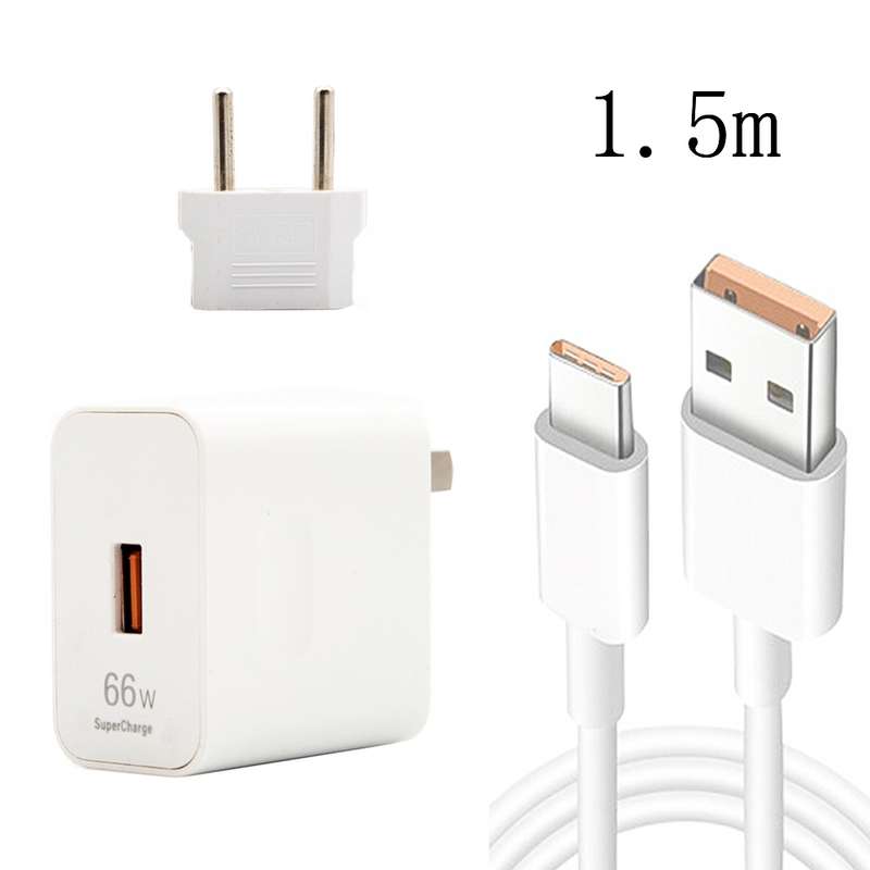 66W USB Fast Charging Travel Charger With EU Plug Conversion Head + 6A USB to Type-C Flash Charging