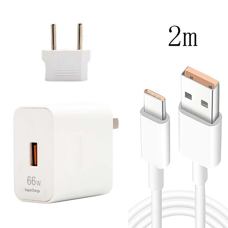 66W USB Fast Charging Travel Charger With EU Plug Conversion Head + 6A USB to Type-C Flash Charging