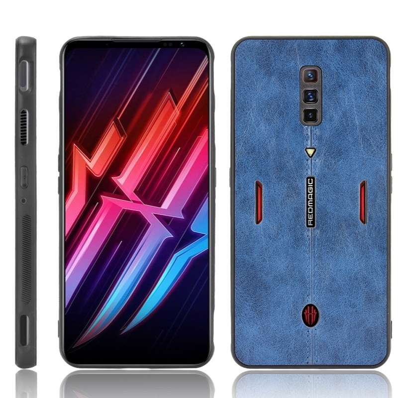 For ZTE nubia Red Magic 6/Red Magic 6 Pro Shockproof Sewing Cow Pattern Skin PC + PU + TPU Case(Blue