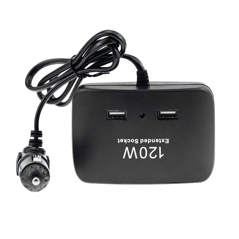 120W Car Cigarette Lighter Adapter, 3-Socket Cigarette Lighter Splitter with Dual USB Car Charger fo