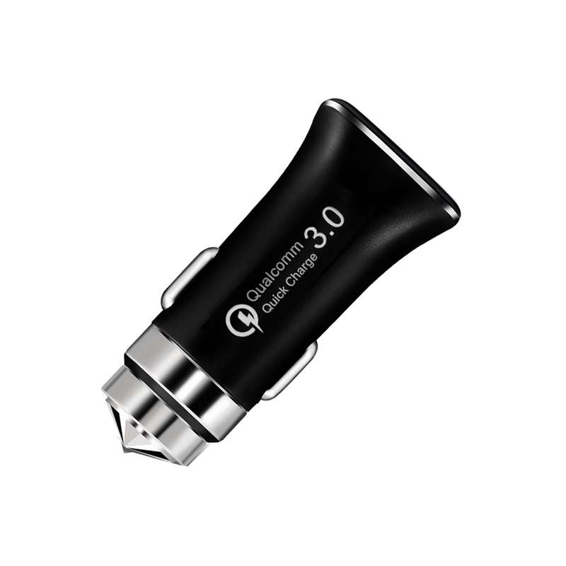 LZ-328 Safety Hammer Type QC3.0 USB Fast Charging Car Charger(Black)